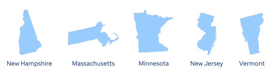 image of New Hampshire, Massachusetts, Minnesota, New Jersey, and Vermont